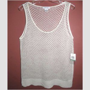 NWT Calvin Klein Lacy sleeveless top L Ivory Layer Knit Vest Mohair blend